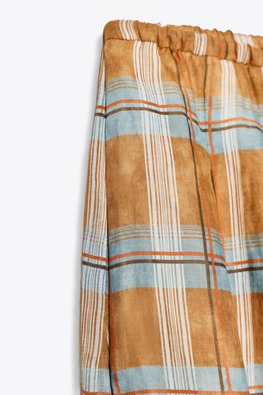 PANTALON BOUFFANT À CARREAUX EN RAMIE ZW COLLECTION - Orange de Zara - Image 3