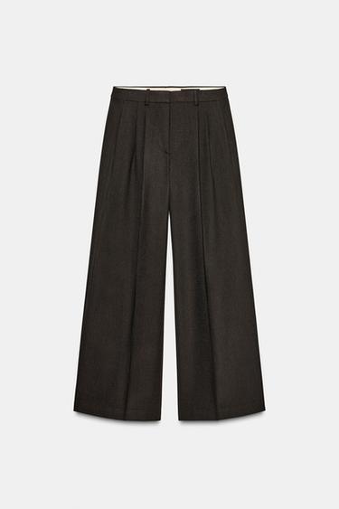 Zara PLEATED WIDE LEG PANTS ZW COLLECTION - Brown-Blue