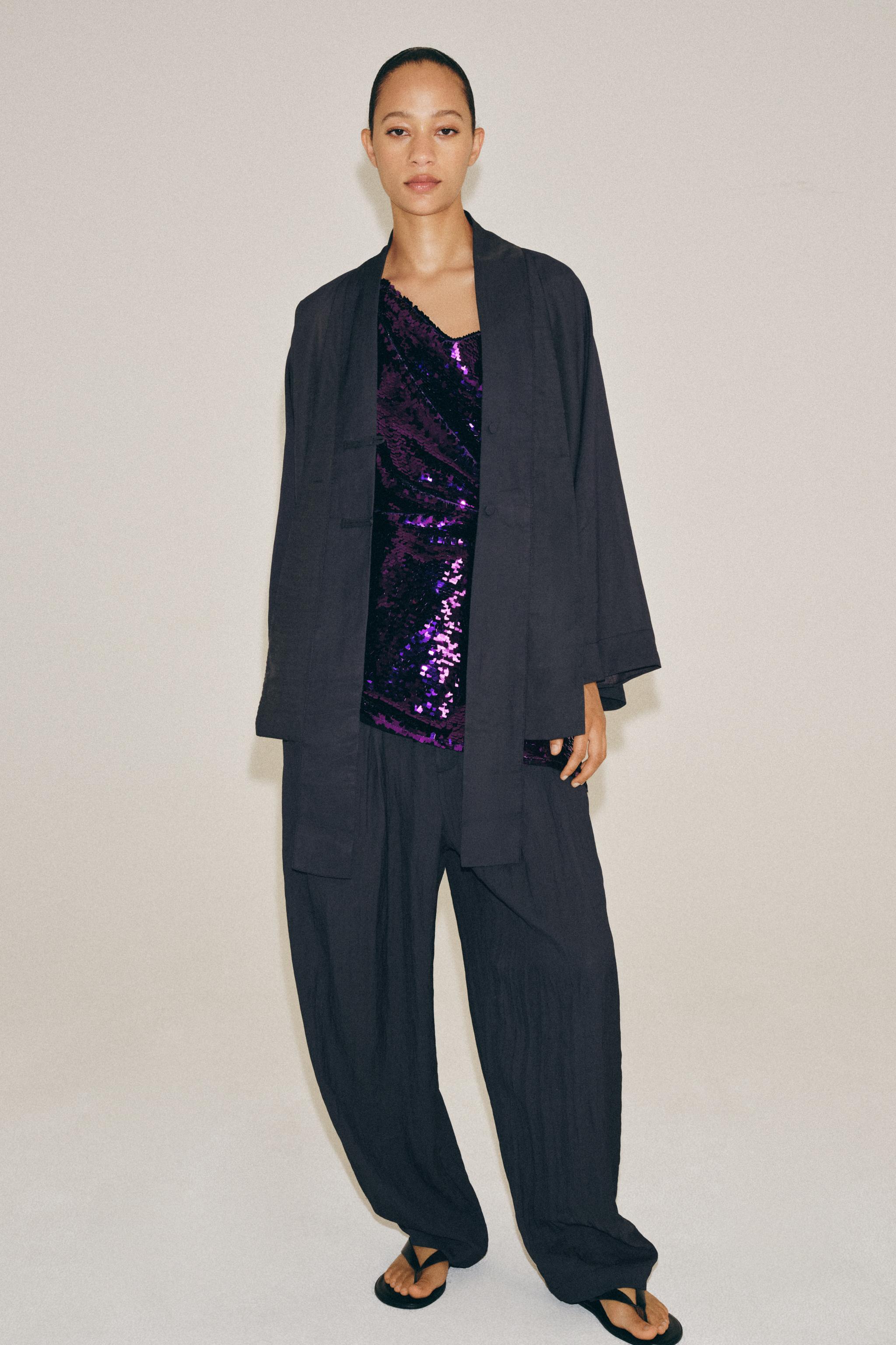 ZW COLLECTION WIDE-LEG PLEATED TROUSERS — Dark gray