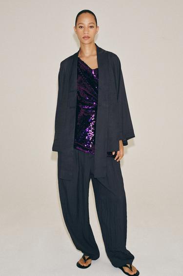 Zara ZW COLLECTION WIDE-LEG PLEATED TROUSERS - Dark gray - Image 0