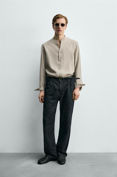 Zara FLOWY BAND COLLAR SHIRT - Stone