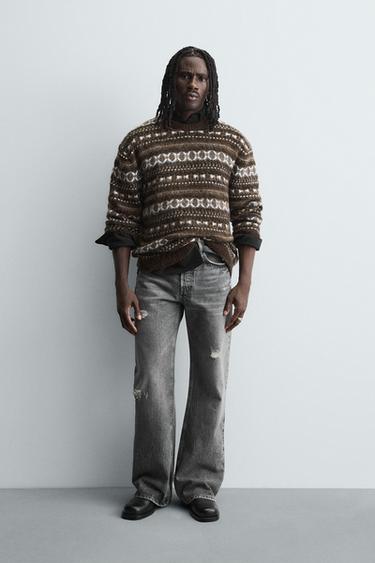 GEOMETRIC JACQUARD JUMPER - Brown by Zara