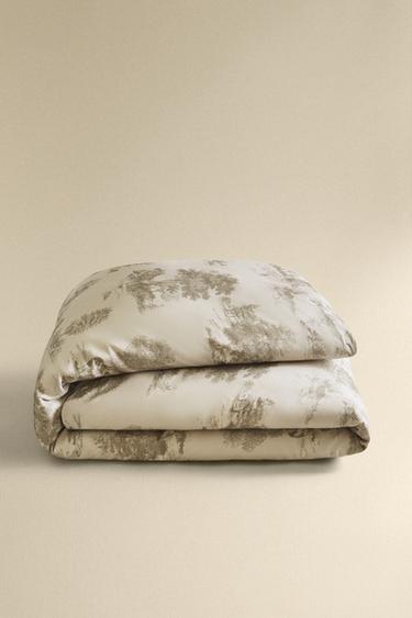 SATEEN DUVET COVER WITH PRINT (300 THREAD COUNT) - Grey / Beige by Zara - Image 4