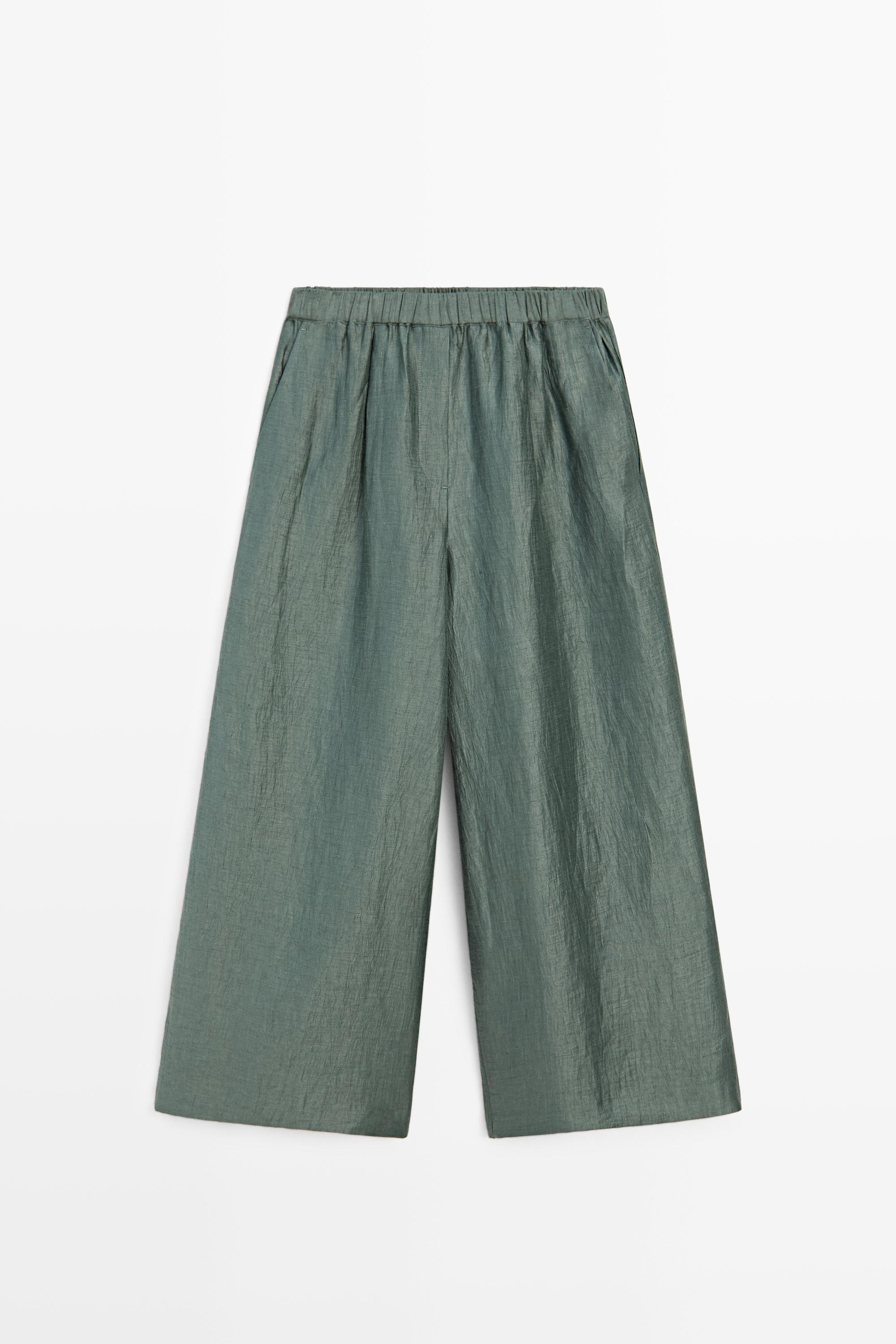 Flowing wide-leg linen blend trousers