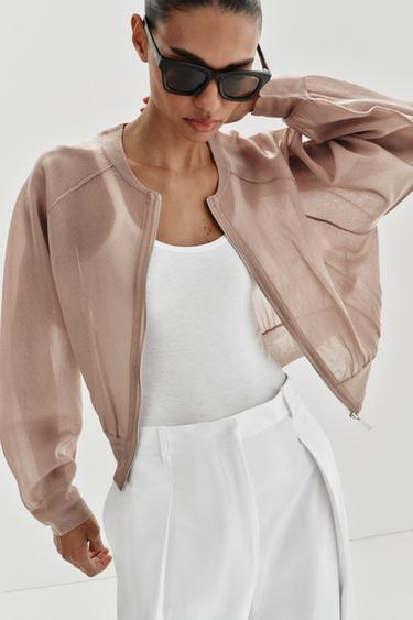 Zara KNIT BOMBER JACKET - Champagne