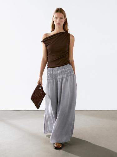 Zara Long flowing skirt with gathered detail - Blue