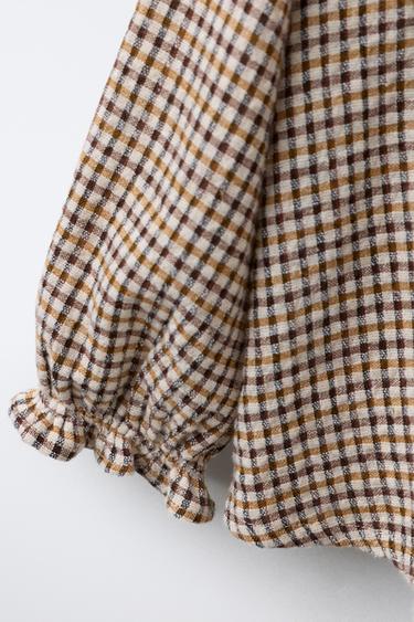 CHECK RUFFLE BLOUSE - camel by Zara - Image 3
