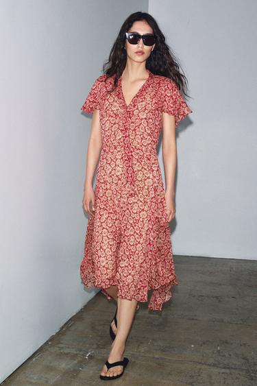 ROBE IMPRIMÉE FLEURS ZW COLLECTION - Rouge / Blanc de Zara