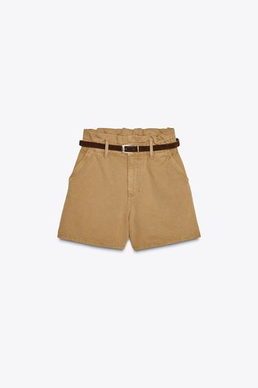 SHORT Z1975 EN JEAN PAPERBAG AVEC CEINTURE - Marron foncé de Zara - Image 5