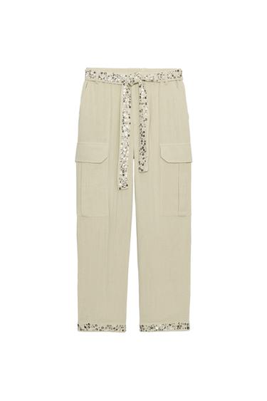 ZW COLLECTION SEQUIN CARGO TROUSERS - Light khaki by Zara