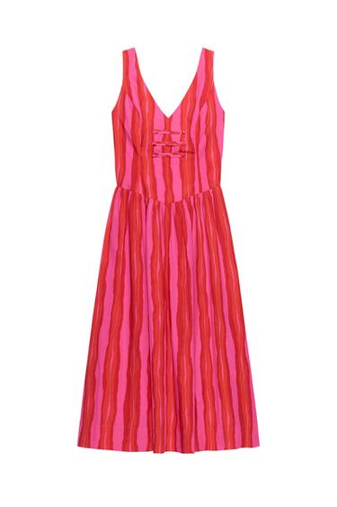 STRIPED DRESS WITH FROGGING DETAIL