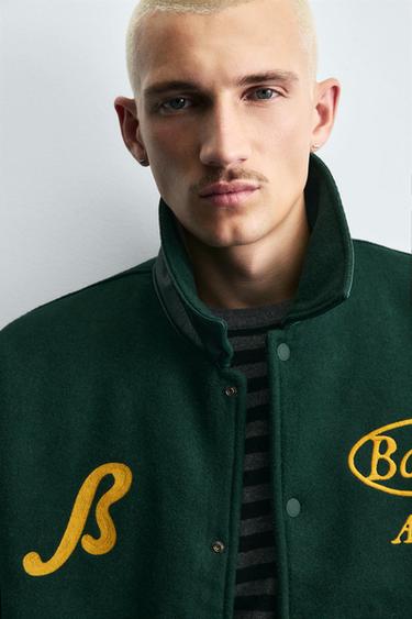 CAZADORA BOMBER COMBINADO - Verde de Zara