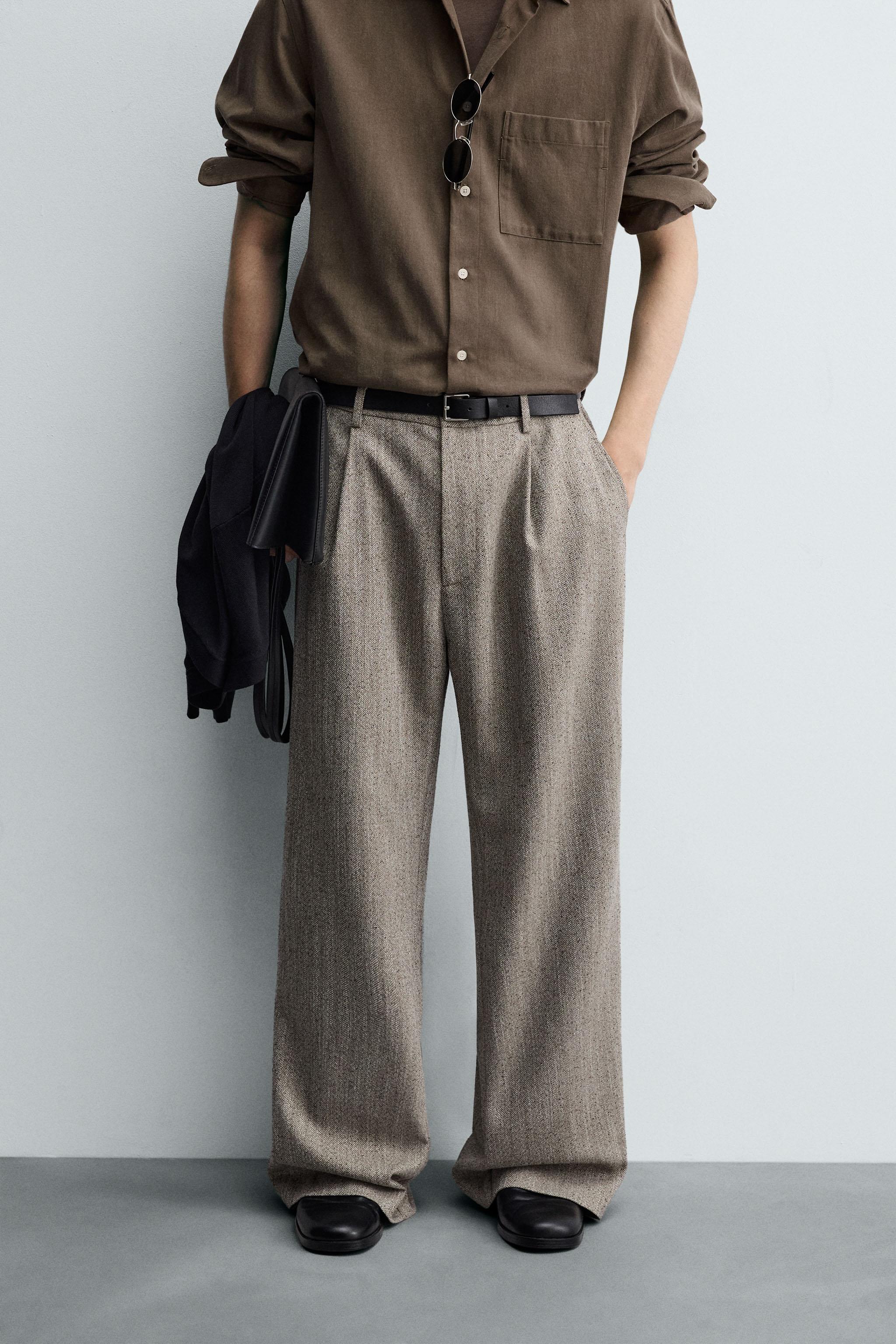 TEXTURED HERRINGBONE PANTS - Beige | ZARA United States