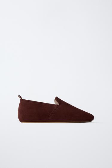 LIMITED EDITION LEATHER BABOUCHE SLIPPERS - Burgundy Red by Zara