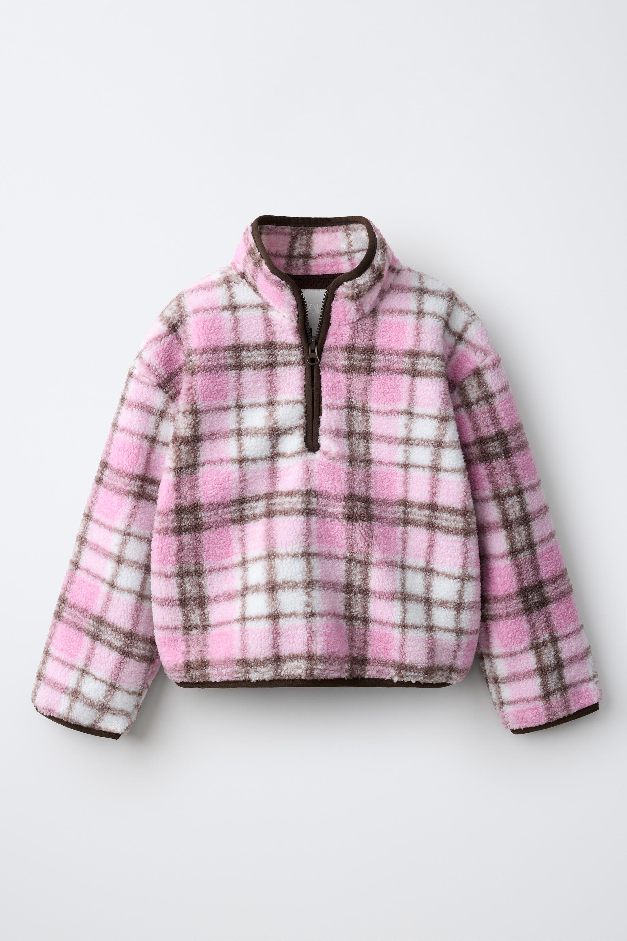 PLAID FAUX SHEARLING SWEATSHIRT