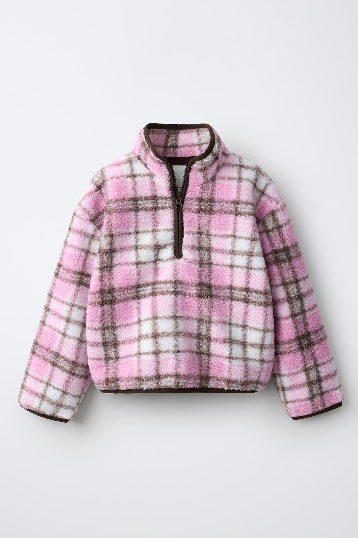 Детская толстовка Zara Plaid Faux Shearling, цвет: Неоновый розовый — фото 2