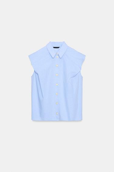 CHEMISE À MANCHES BOUFFANTES - Bleu / Blanc de Zara - Image 4