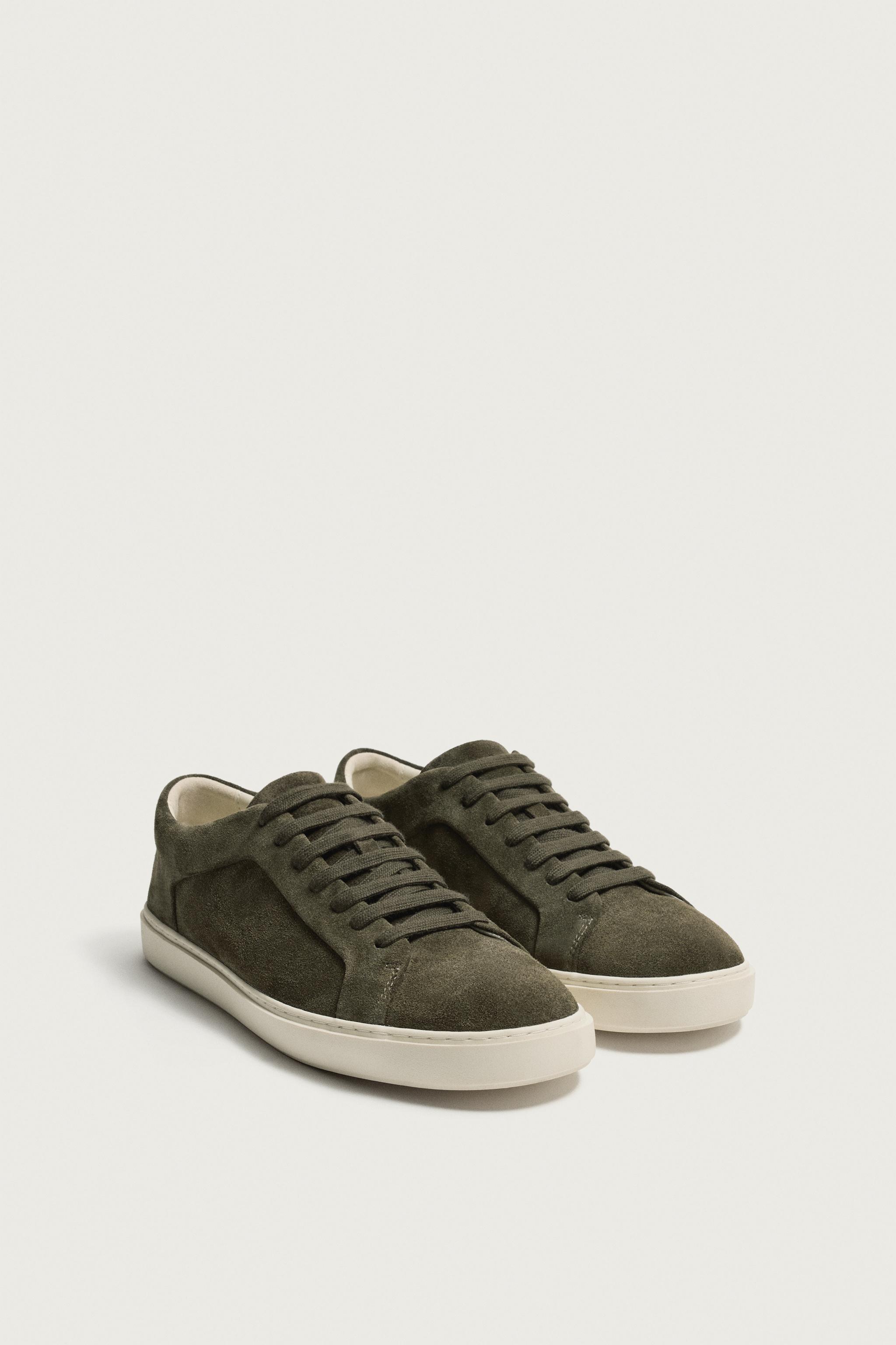 LEATHER TRAINERS — Khaki Green