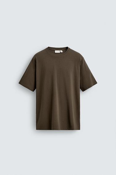 REGULAR FIT COTTON BLEND T-SHIRT - Brown by Zara
