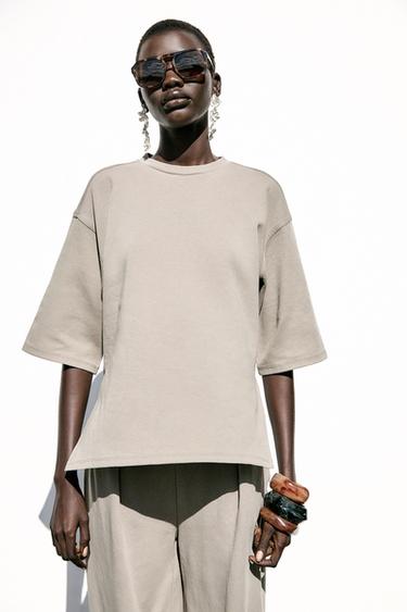 WASHED EFFECT INTERLOCK T-SHIRT - Sand by Zara