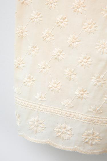 PANTALON DROIT FLEURS BRODÉES - Écru de Zara - Image 3