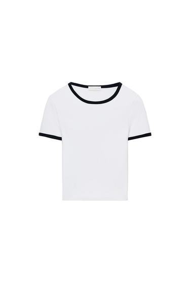 T-SHIRT LISERÉS EN CONTRASTE - Blanc de Zara