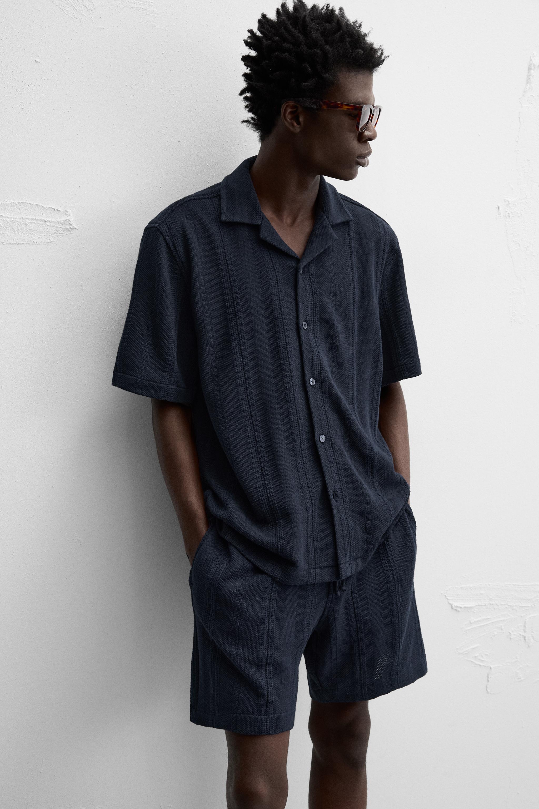 ストライプ柄ジャカードシャツ - ネイビーブルー | ZARA Japan