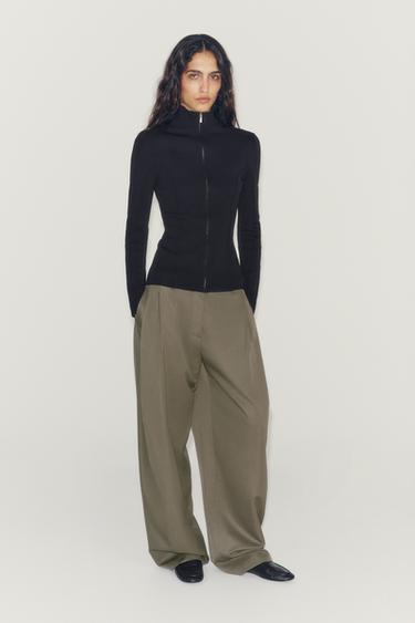 Zara ZW COLLECTION PLEATED WIDE-LEG PANTS - Greenish - Image 0