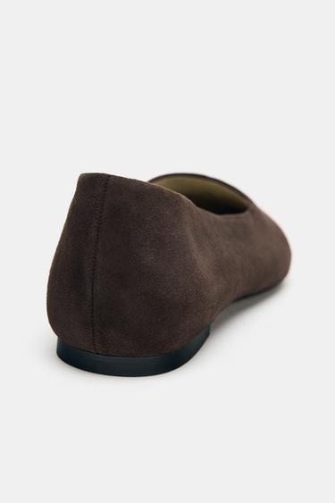 BALLERINES À BOUT POINTU EN DAIM - Marron chocolat de Zara - Image 4