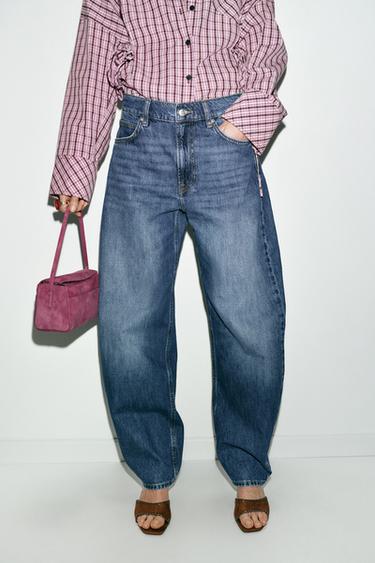 Z1975 ハイウエストバレルデニムパンツミディアムブルーZaraのZ1975 ハイウエストバレルデニムパンツ - ミディアムブルー