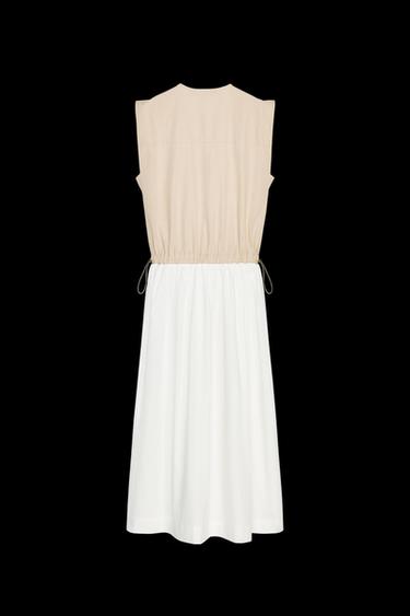 Zara COMBINATION POPLIN DRESS - Ecru / Beige