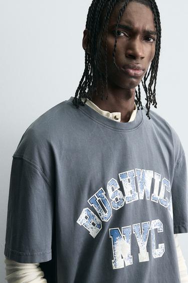 Zara WASHED PRINT T-SHIRT - Faded blue