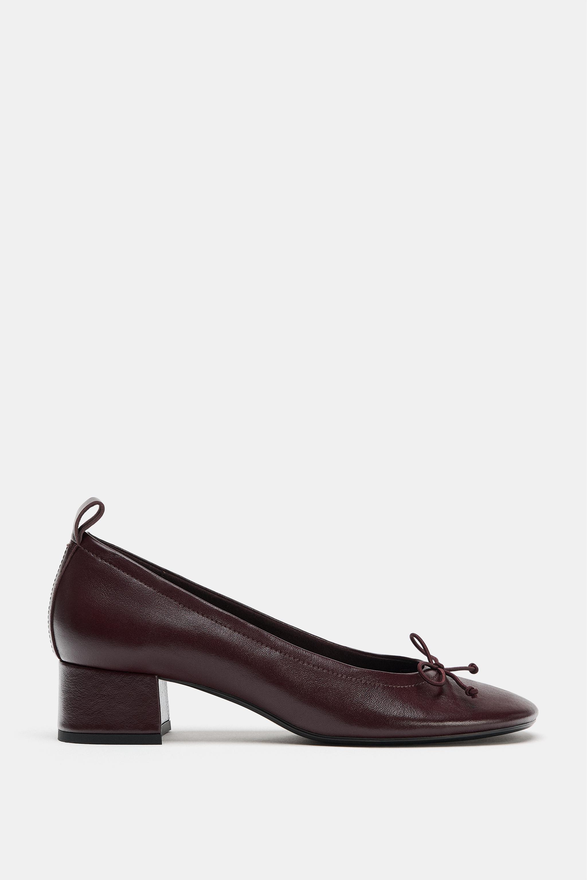 Leather Heeled Ballet Flats With Bow by Zara