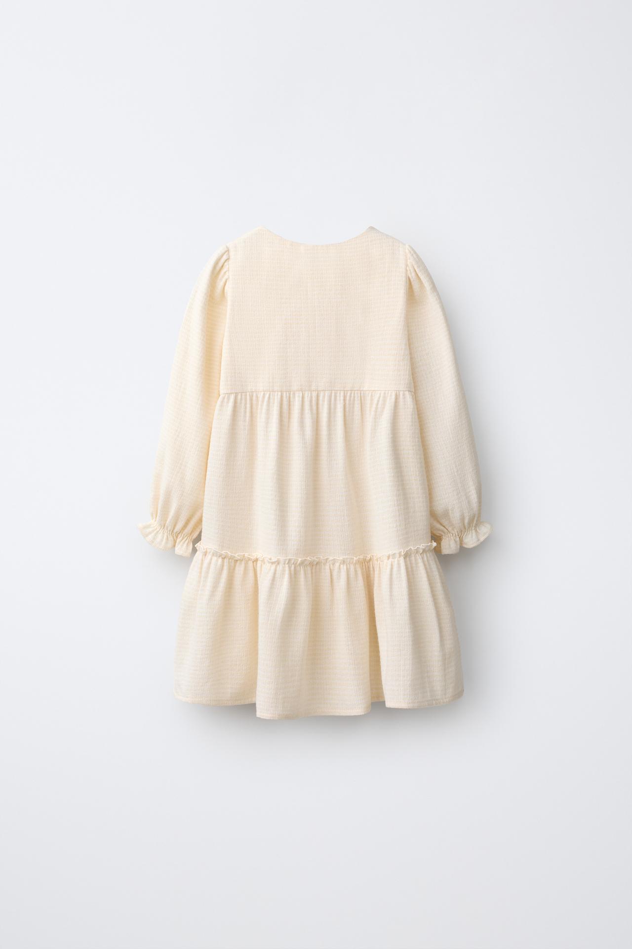 LACE TEXTURE DRESS — Ecru
