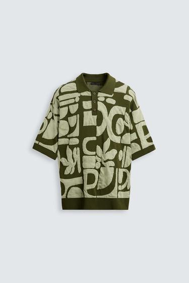 CONTRAST JACQUARD KNIT POLO SHIRT - Greens by Zara