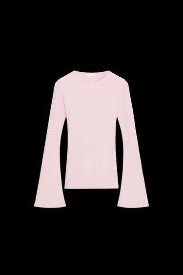 Zara RIB TOP WITH FLARED SLEEVES - Pink - Image 0