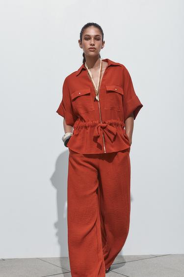 RUSTIC WIDE-LEG TROUSERS - Terracotta by Zara - Image 0