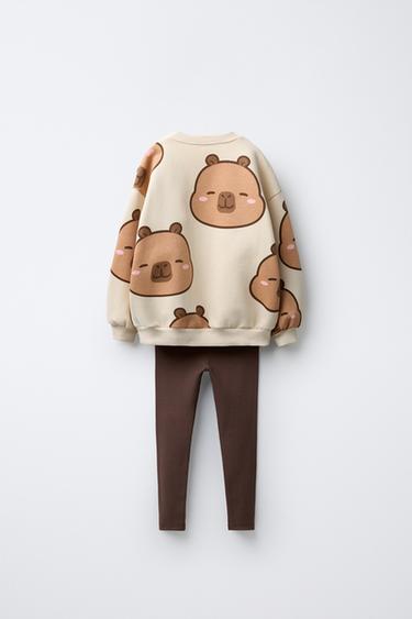 CAPIBARA CAPYFUN © RIBBED SWEATSHIRT AND LEGGINGS SET - Brown by Zara - Image 1