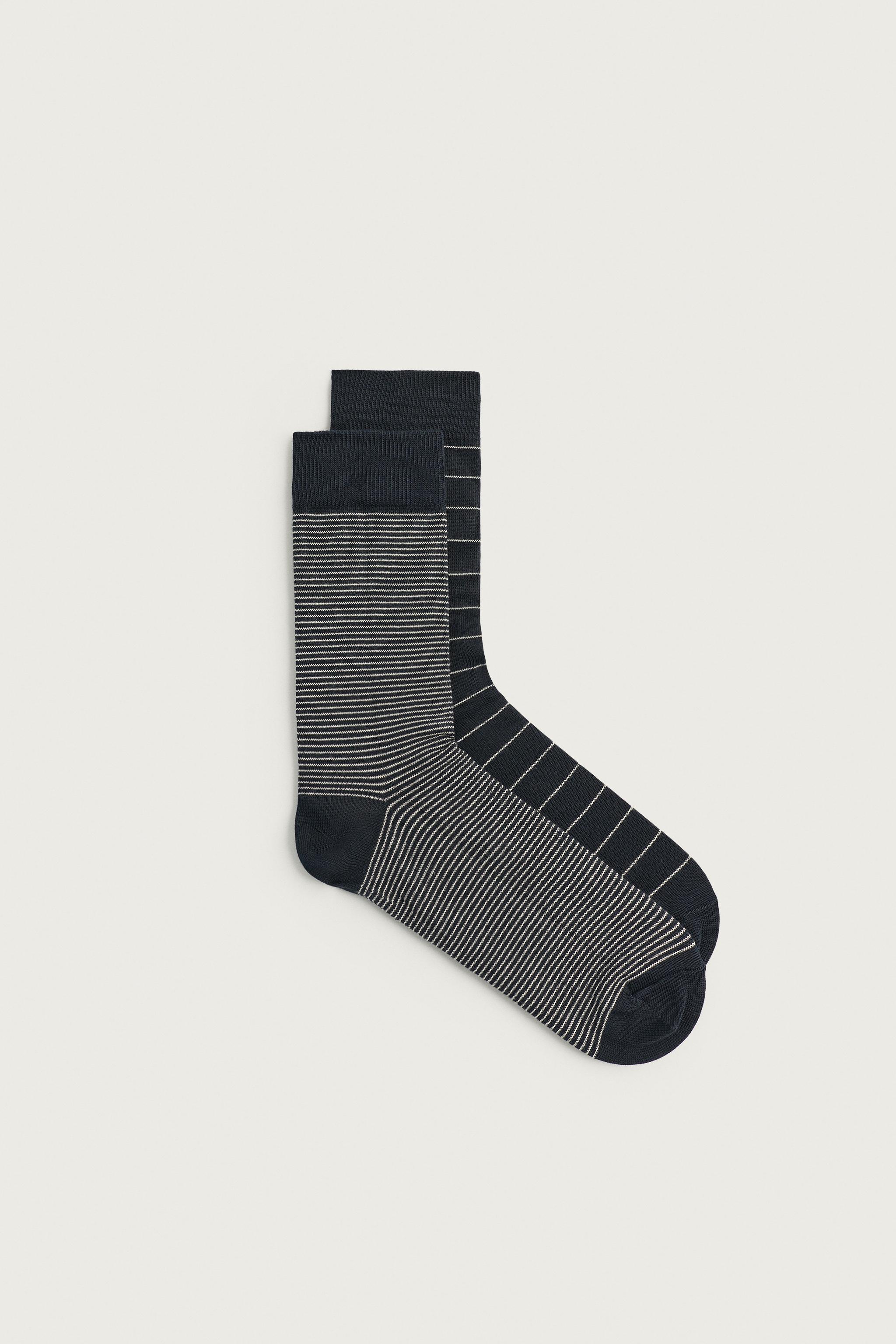 COMBINED STRIPED SOCKS 2-PACK — Navy blue