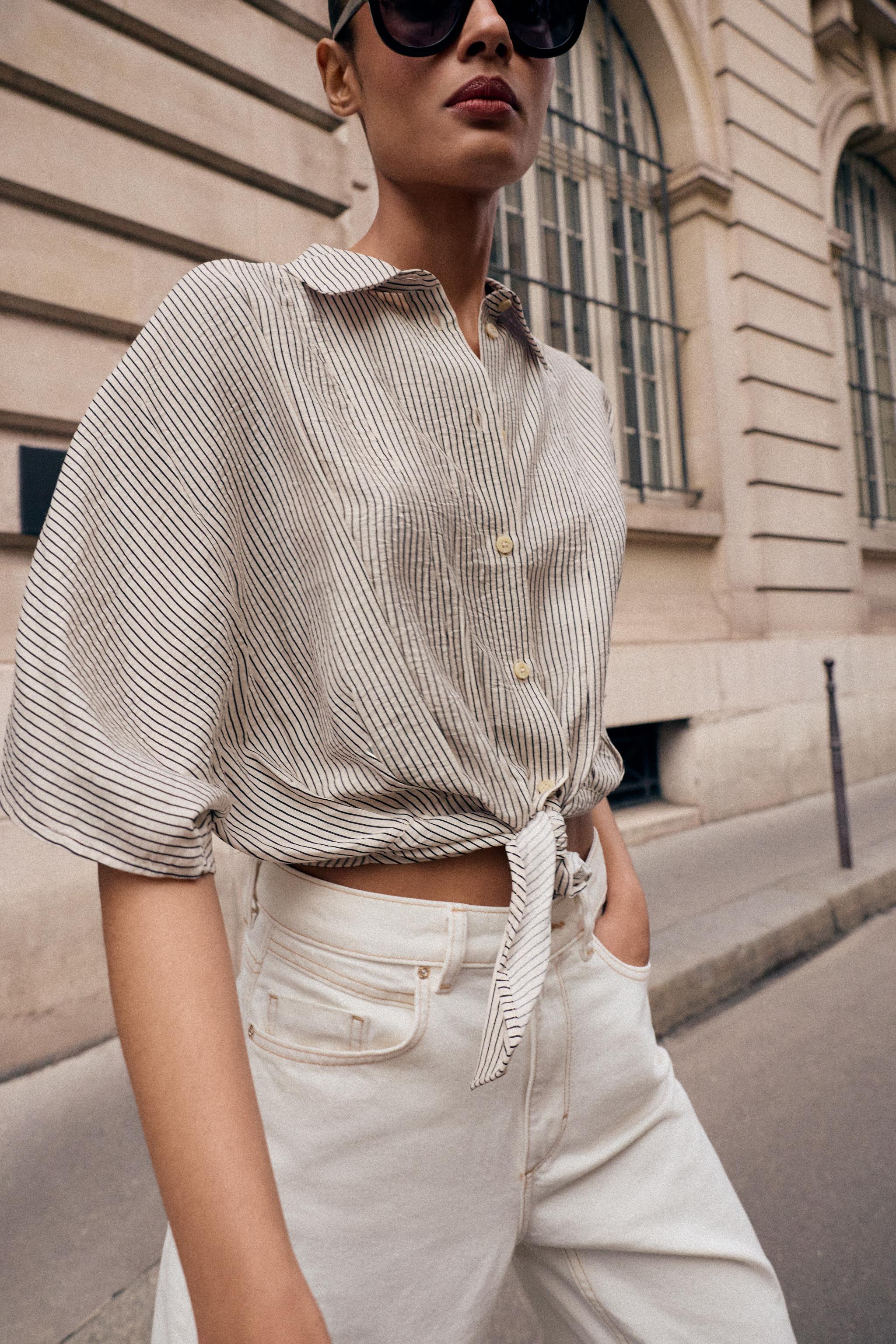 Женские рубашки Zara SHORT SLEEVE KNOTTED SHIRT — фото 5