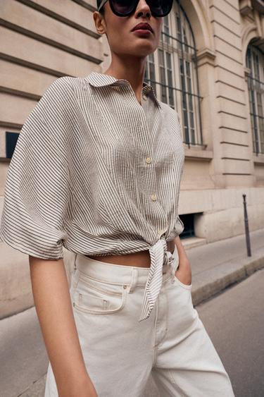 KËMISHË MËNGË TË SHKURTRA ME NYJË - Natyrale/ E zezë nga Zara