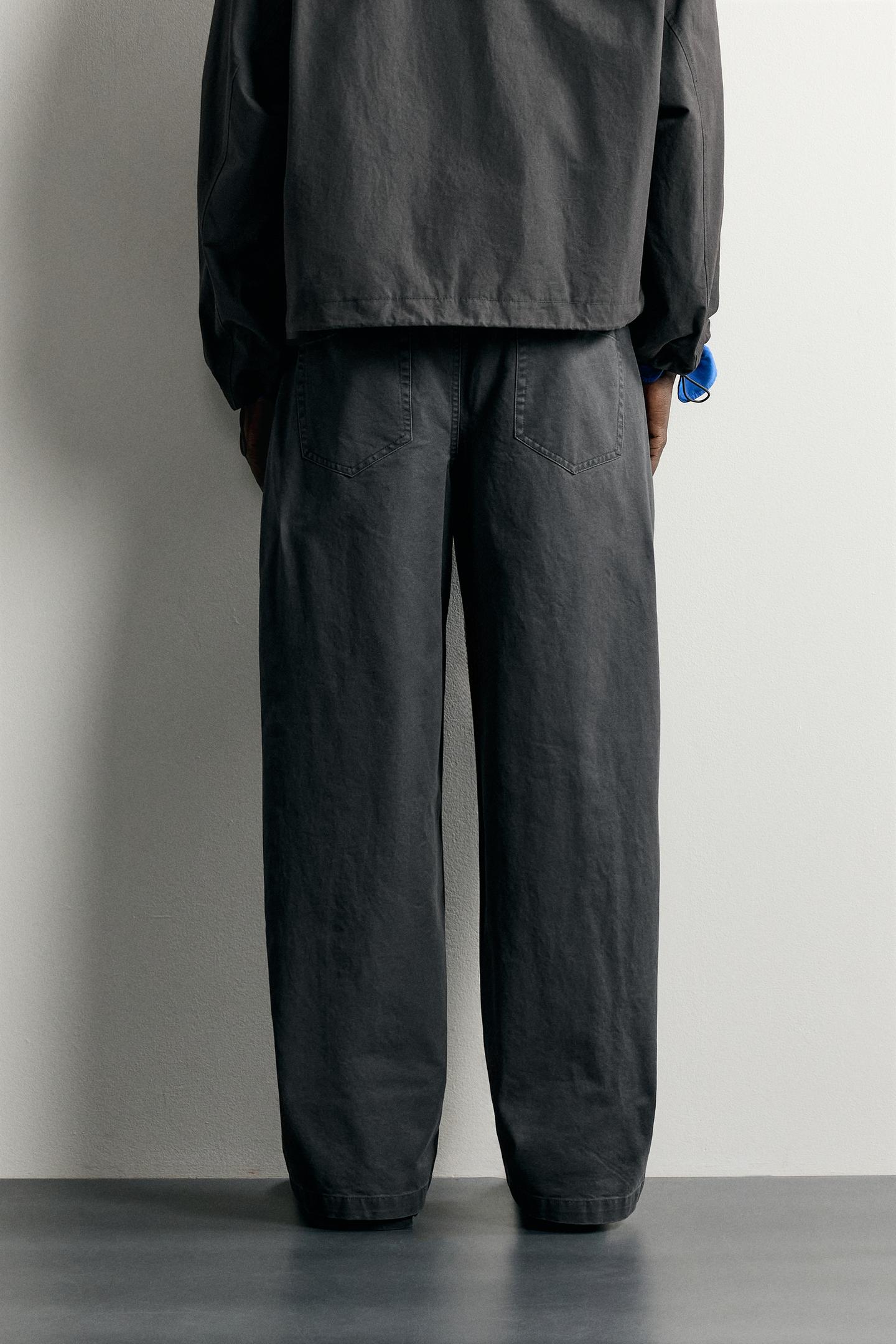 Мужские брюки Zara Washed Straight-Fit Chino, цвет: Серый — фото 3