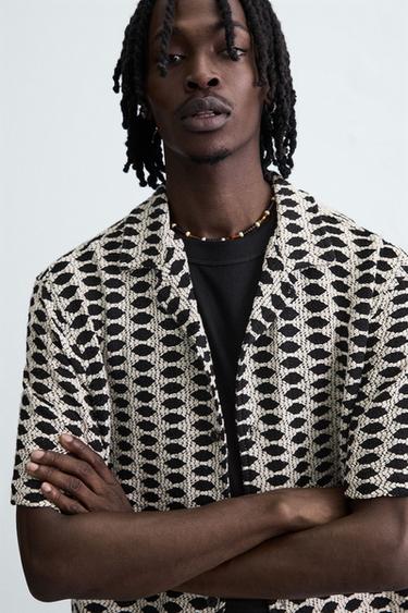 CHEMISE JACQUARD CONTRASTÉE - Écru de Zara - Image 4