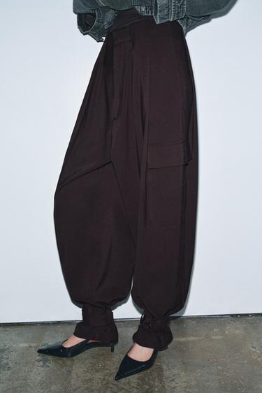 Zara PLEATED CARGO PANTS ZW COLLECTION - Chocolate