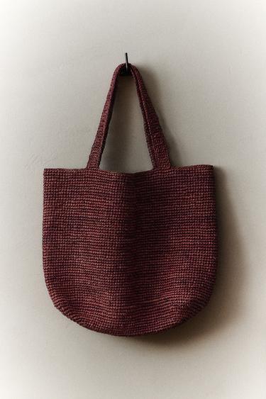 RAFFIA TOTE - Burgundy Red by Zara - Image 5