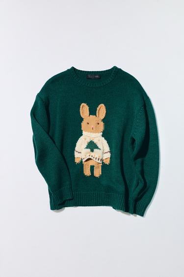 JERSEY PUNTO CON LANA CONEJITO BORDADO - Verde de Zara