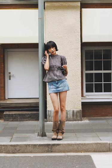 Zara 絨面真皮短靴 - 棕色