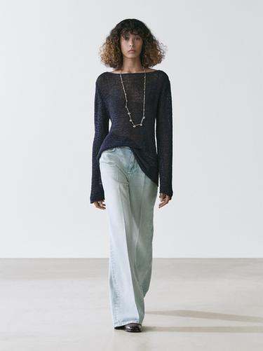 Zara Cotton blend knit boat neck sweater - 452 - Image 0