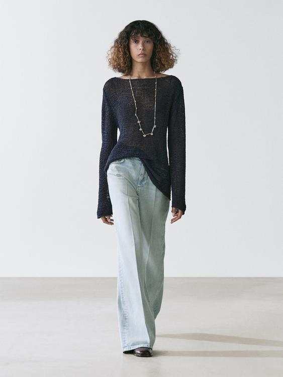Cotton blend knit boat neck sweater from Zara - $100