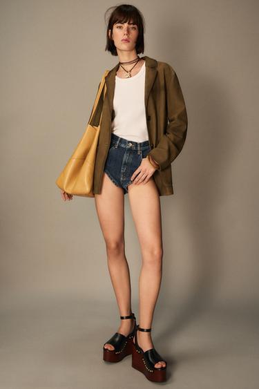 LEATHER MAXI TOTE BAG WITH TOPSTITCHING - camel by Zara - Image 0